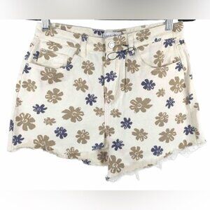NWOT KHAKI & BLUE Flower Print Twill Frayed Raw Hem Cut-Off Denim‎ Shorts 11/30